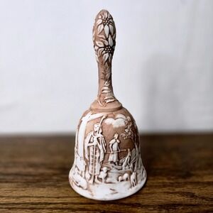 Fenton bell hand painted by‎ Laura Wynn Nativity Ceramic Bell Raised scene brown